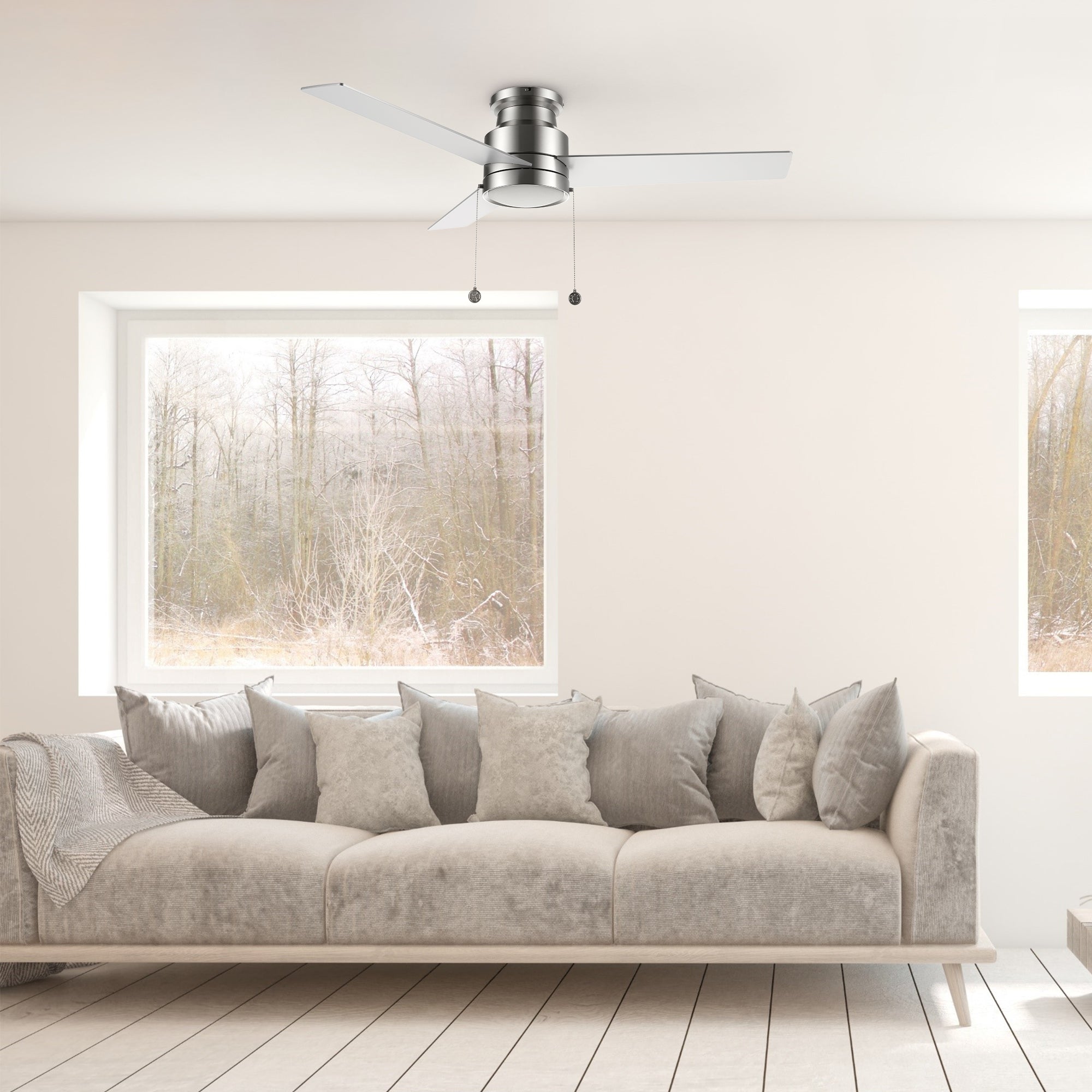 ASCOTT 52 inch 3-Blade Flush Mount Ceiling Fan with LED Light & Pull Chain