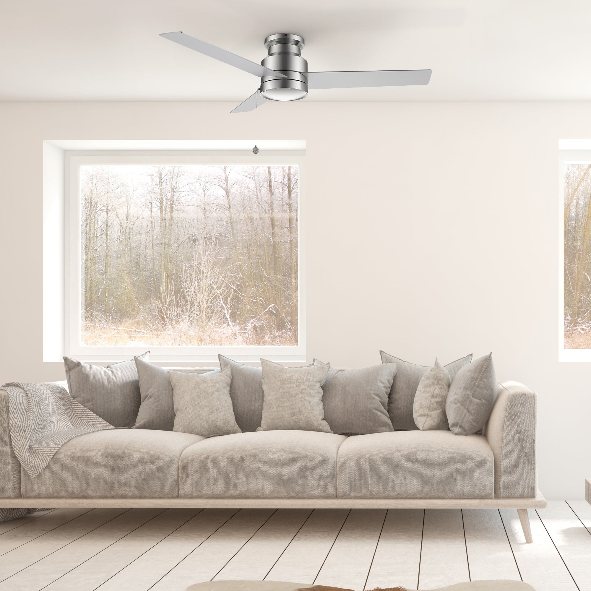ASCOTT 52 inch 3-Blade Flush Mount No Light Ceiling Fan with Pull Chain