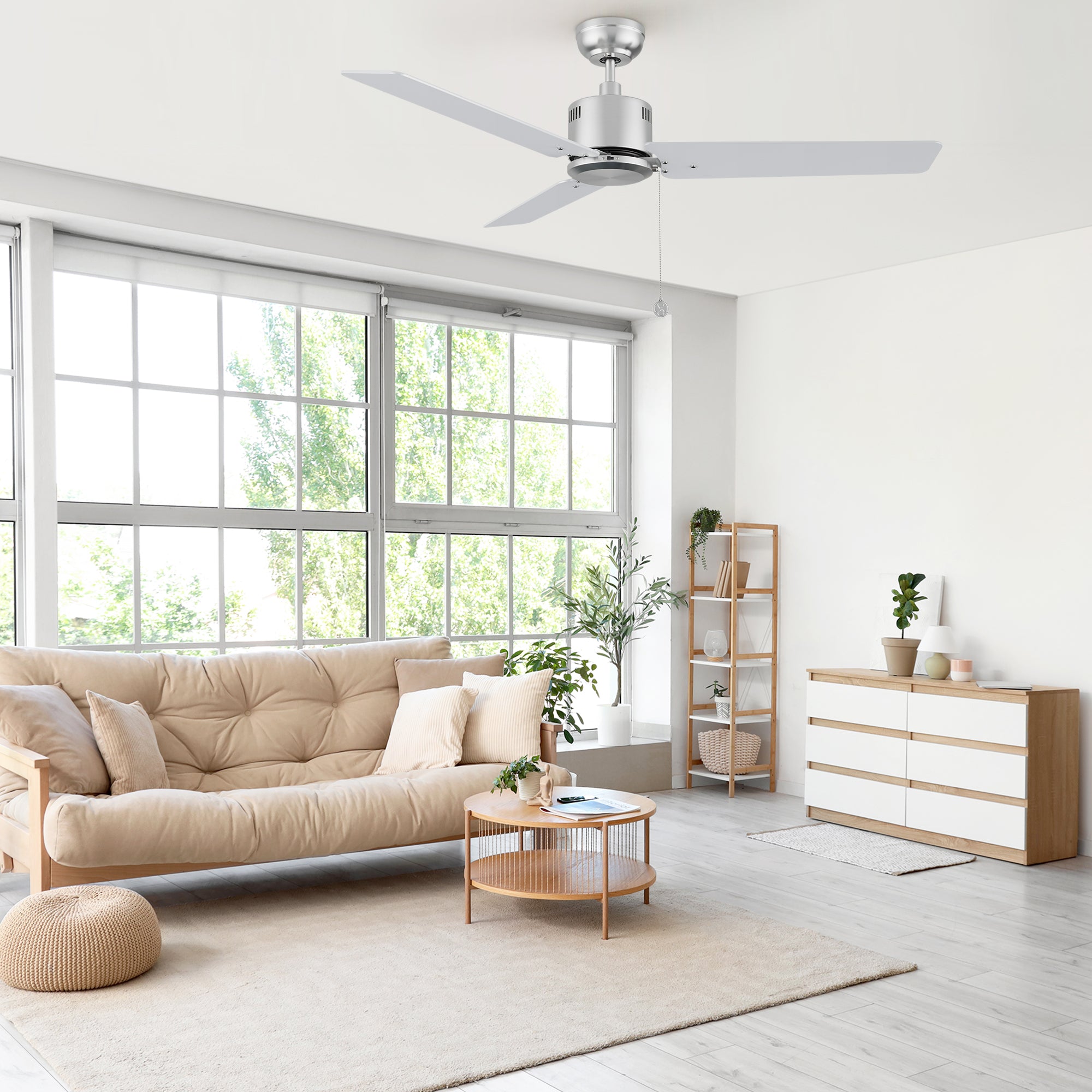 APEX 52 inch 3-Blade No Light Ceiling Fan with Pull Chain