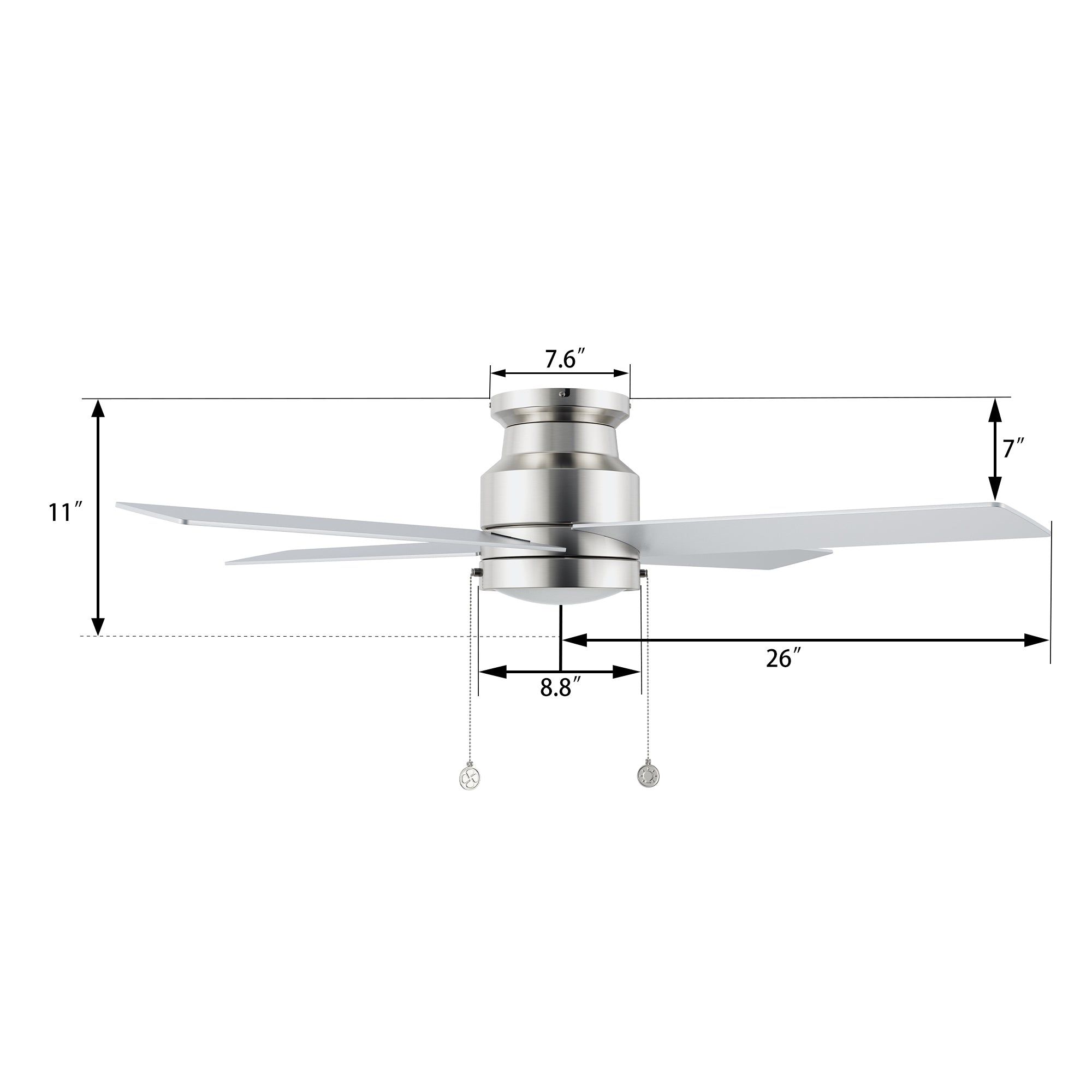 ASCOTT 52 inch 4-Blade Flush Mount Ceiling Fan with LED Light & Pull Chain