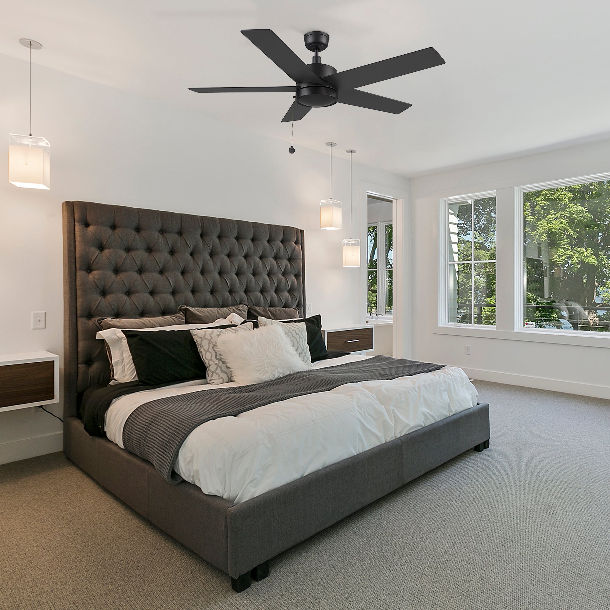 ASCOTT 52 inch 5-Blade No Light Ceiling Fan with Pull Chain
