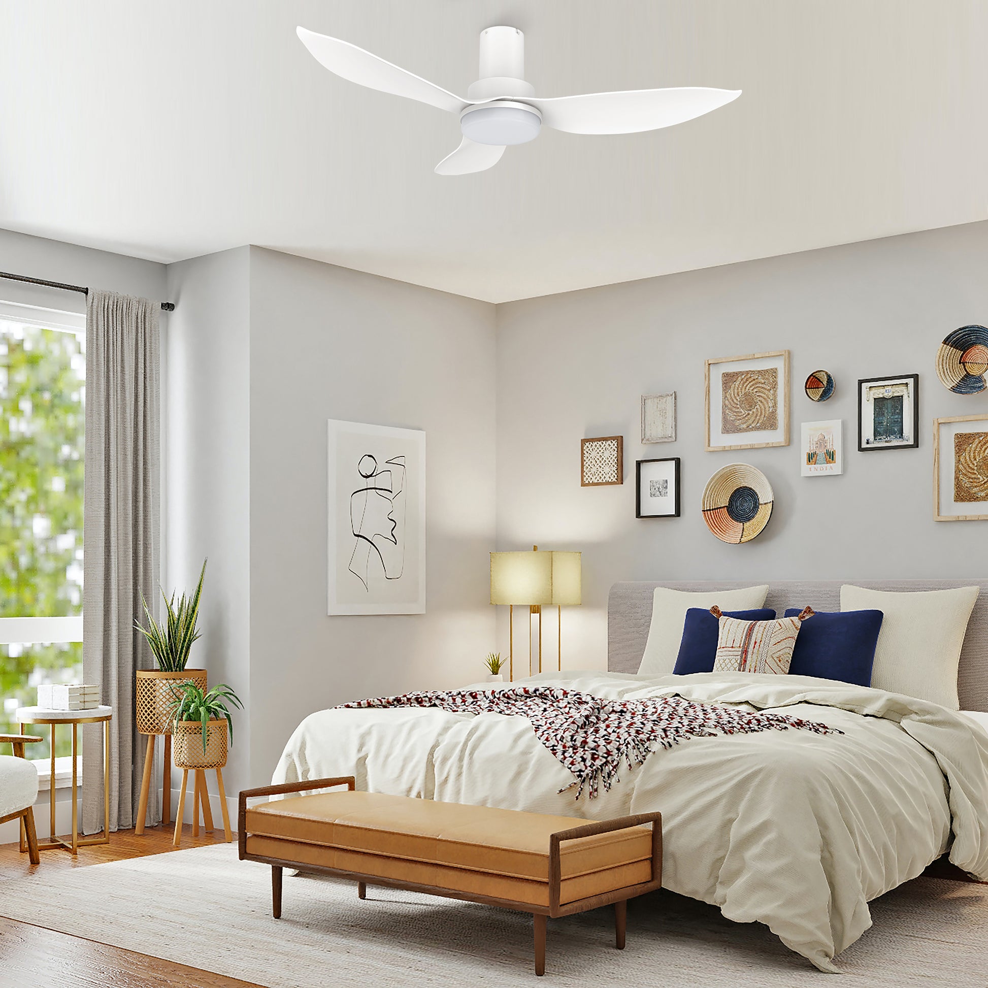 Carro RYNA 36 inch 3-Blade Flush Mount Smart Ceiling Fan with LED Light Kit & Remote- White/White