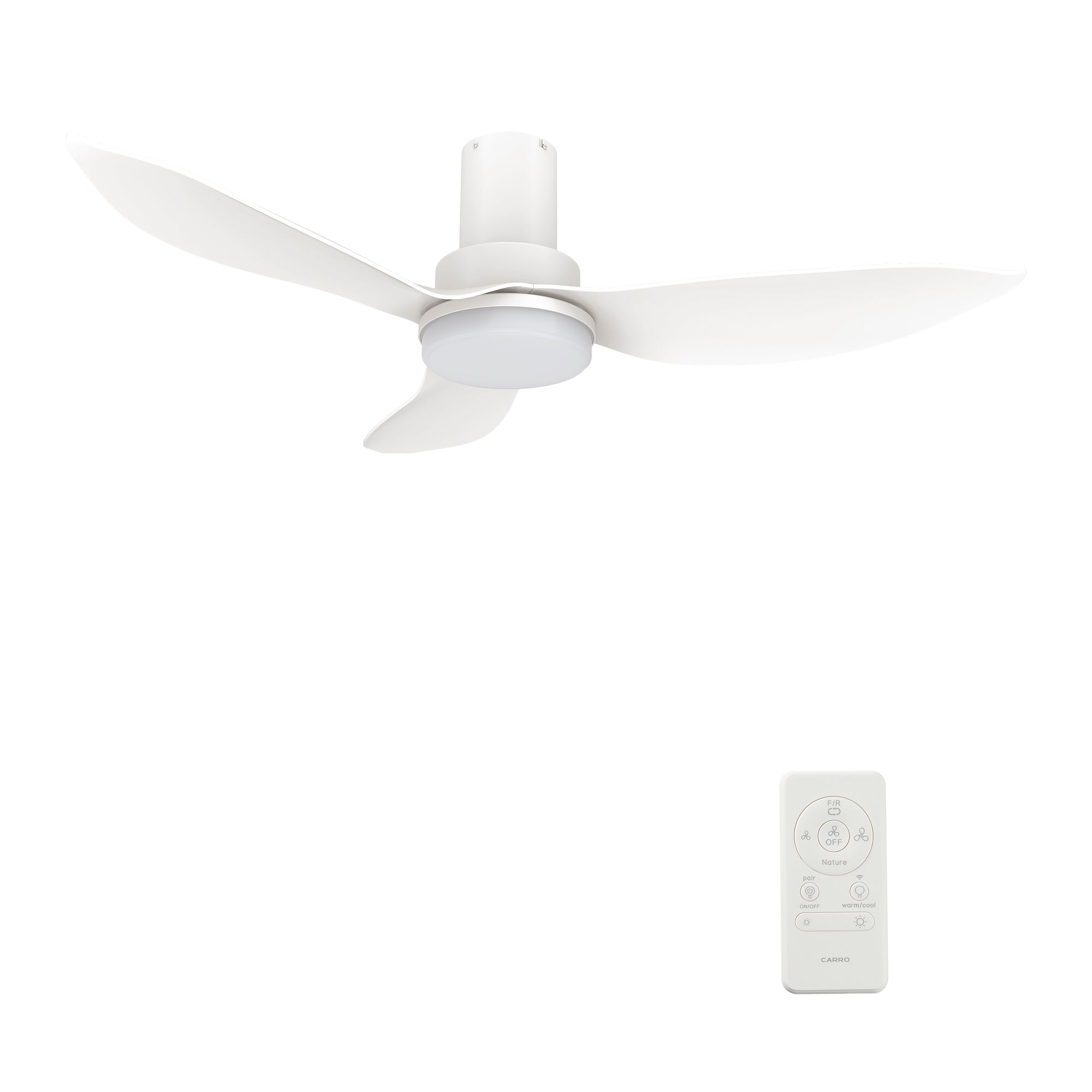 Carro RYNA 36 inch 3-Blade Flush Mount Smart Ceiling Fan with LED Light Kit & Remote- White/White