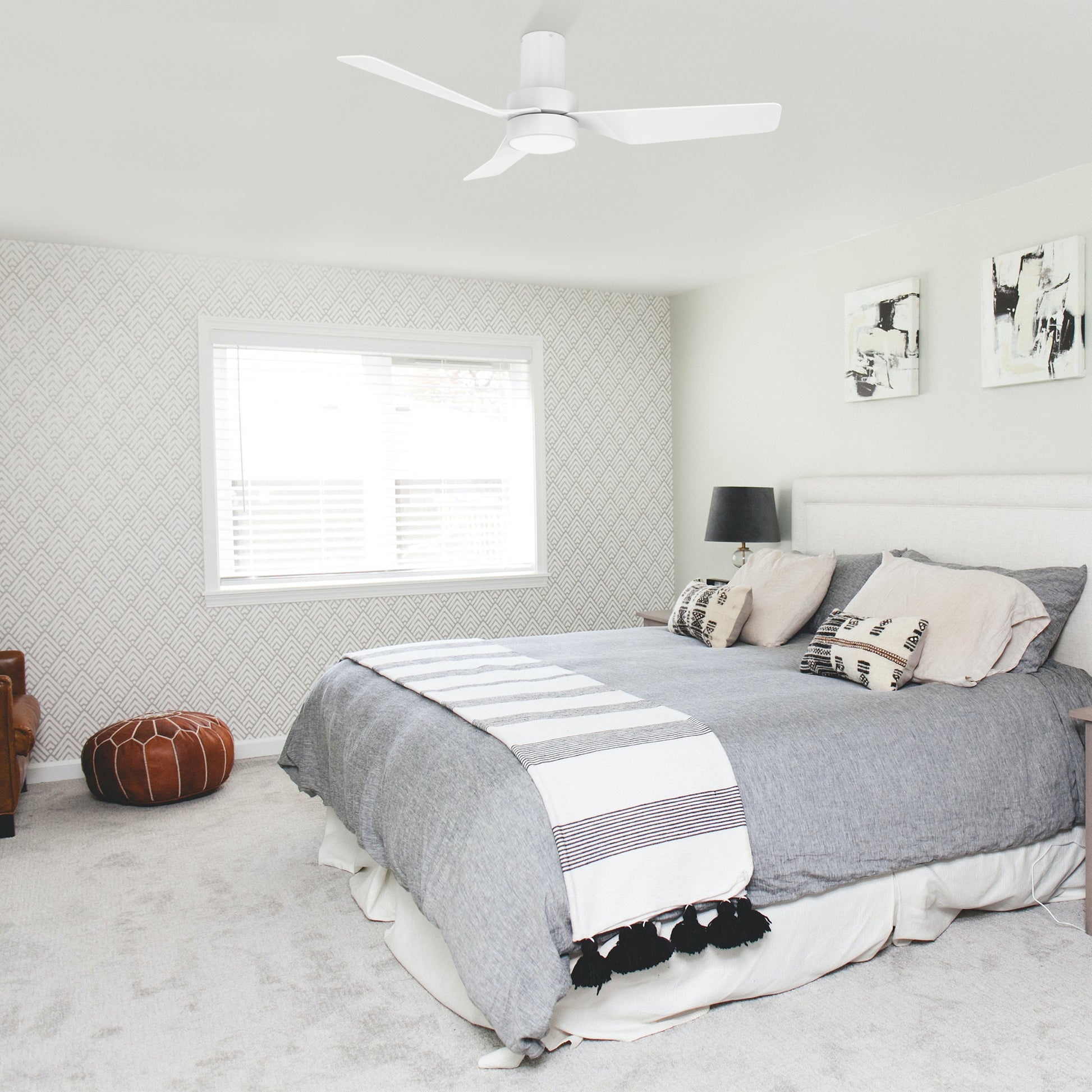 Carro PORTER 44 inch 3-Blade Flush Mount Smart Ceiling Fan with LED Light Kit & Remote- White/White