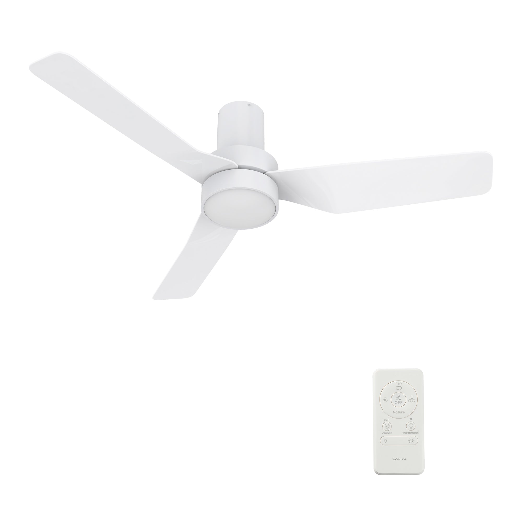 Carro PORTER 44 inch 3-Blade Flush Mount Smart Ceiling Fan with LED Light Kit & Remote- White/White