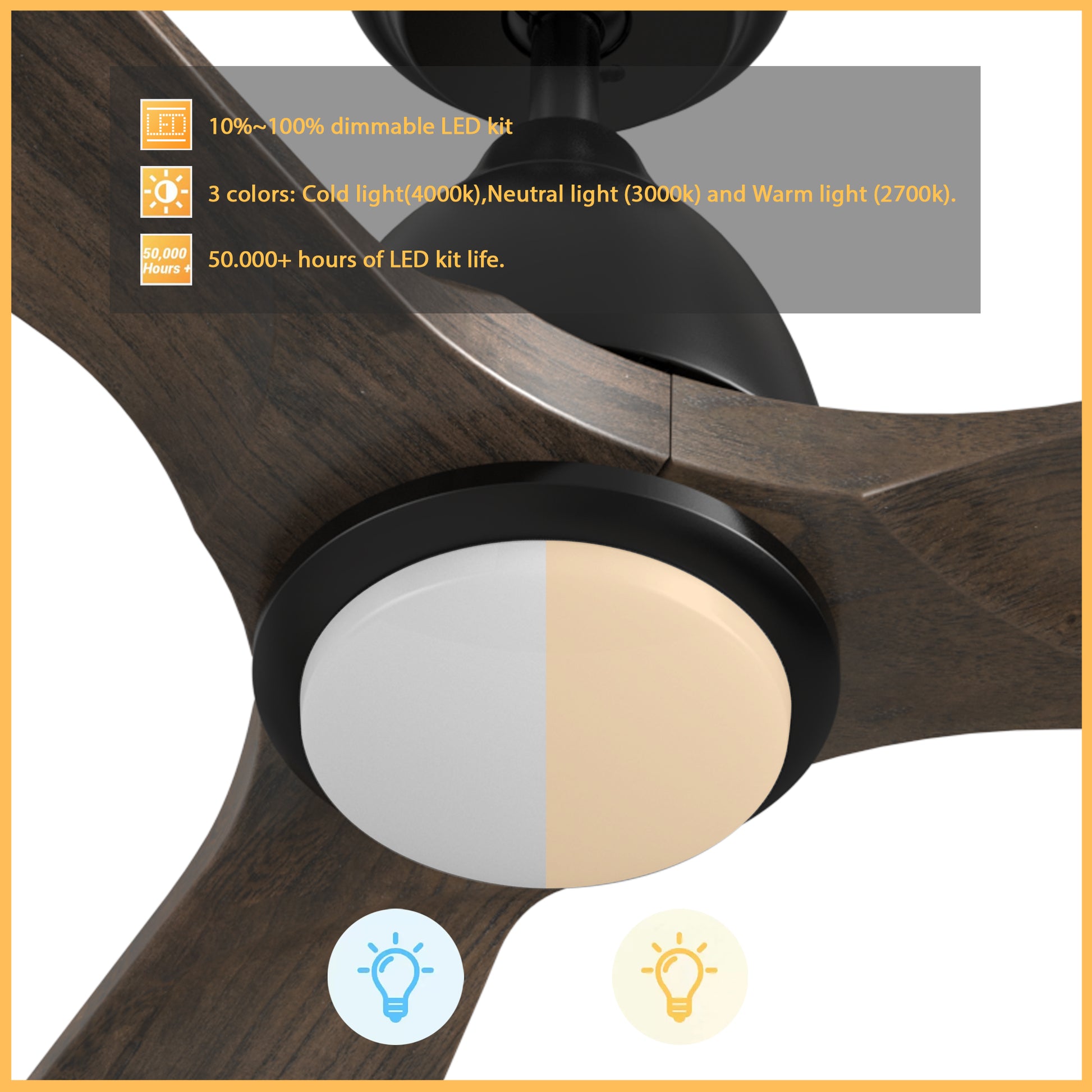 Carro RILEY 48 inch 3-Blade Smart Ceiling Fan with LED Light Kit & Remote- Black/Dark Walnut