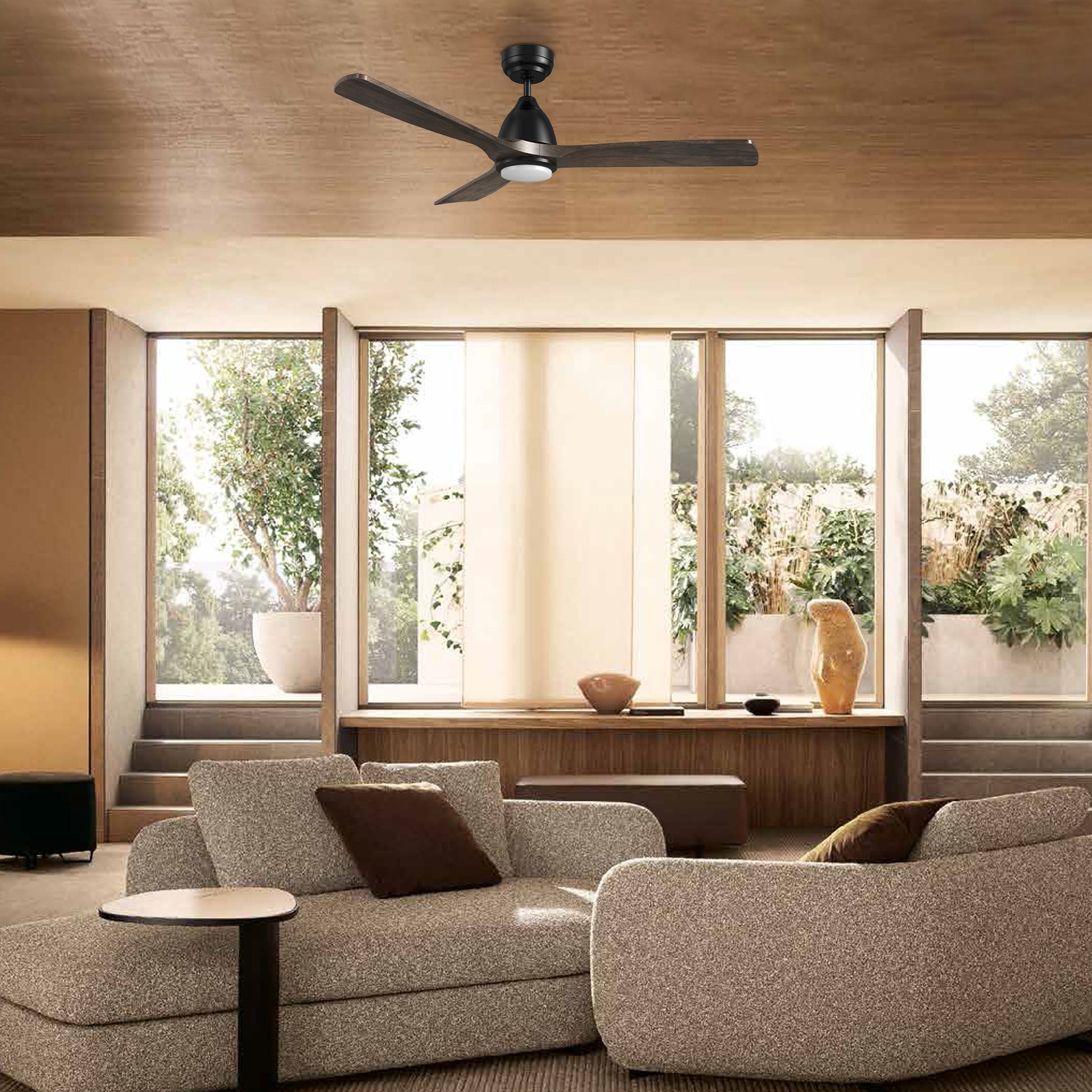 Carro RILEY 48 inch 3-Blade Smart Ceiling Fan with LED Light Kit & Remote- Black/Dark Walnut