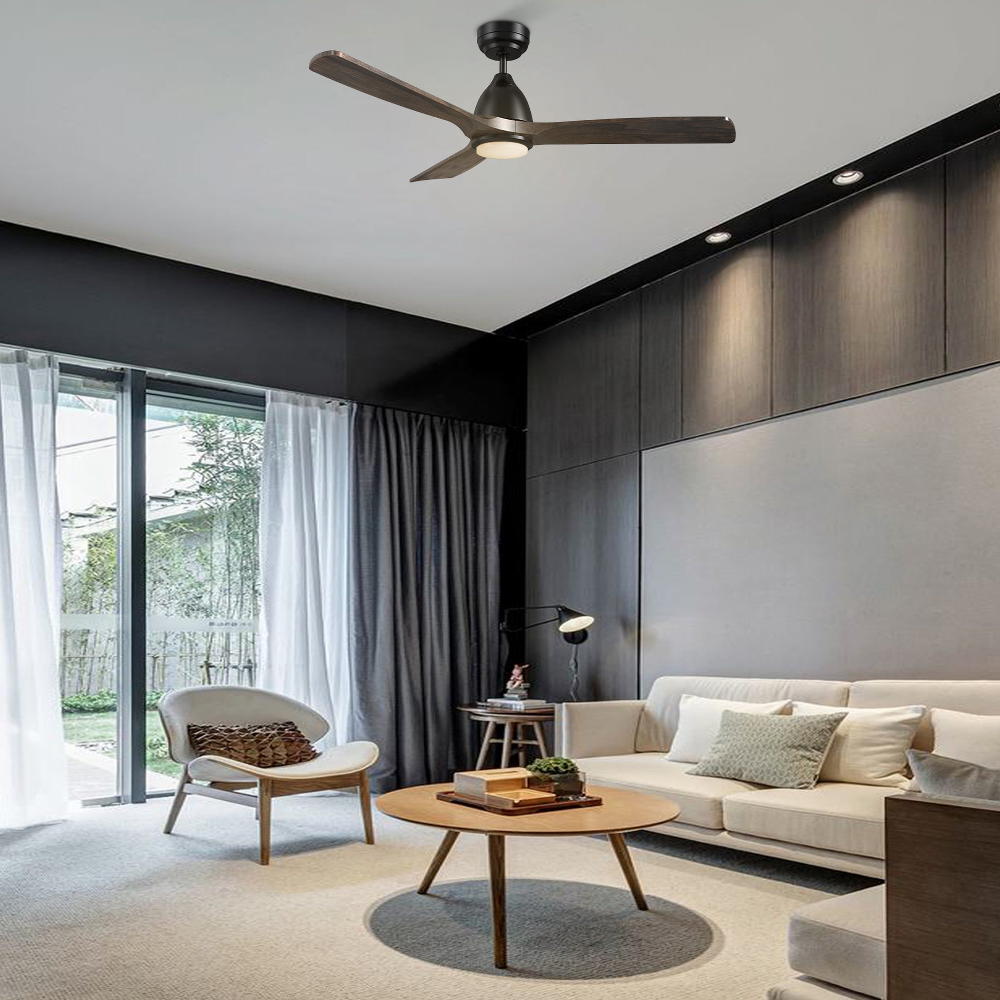 Carro RILEY 48 inch 3-Blade Smart Ceiling Fan with LED Light Kit & Remote- Black/Dark Walnut