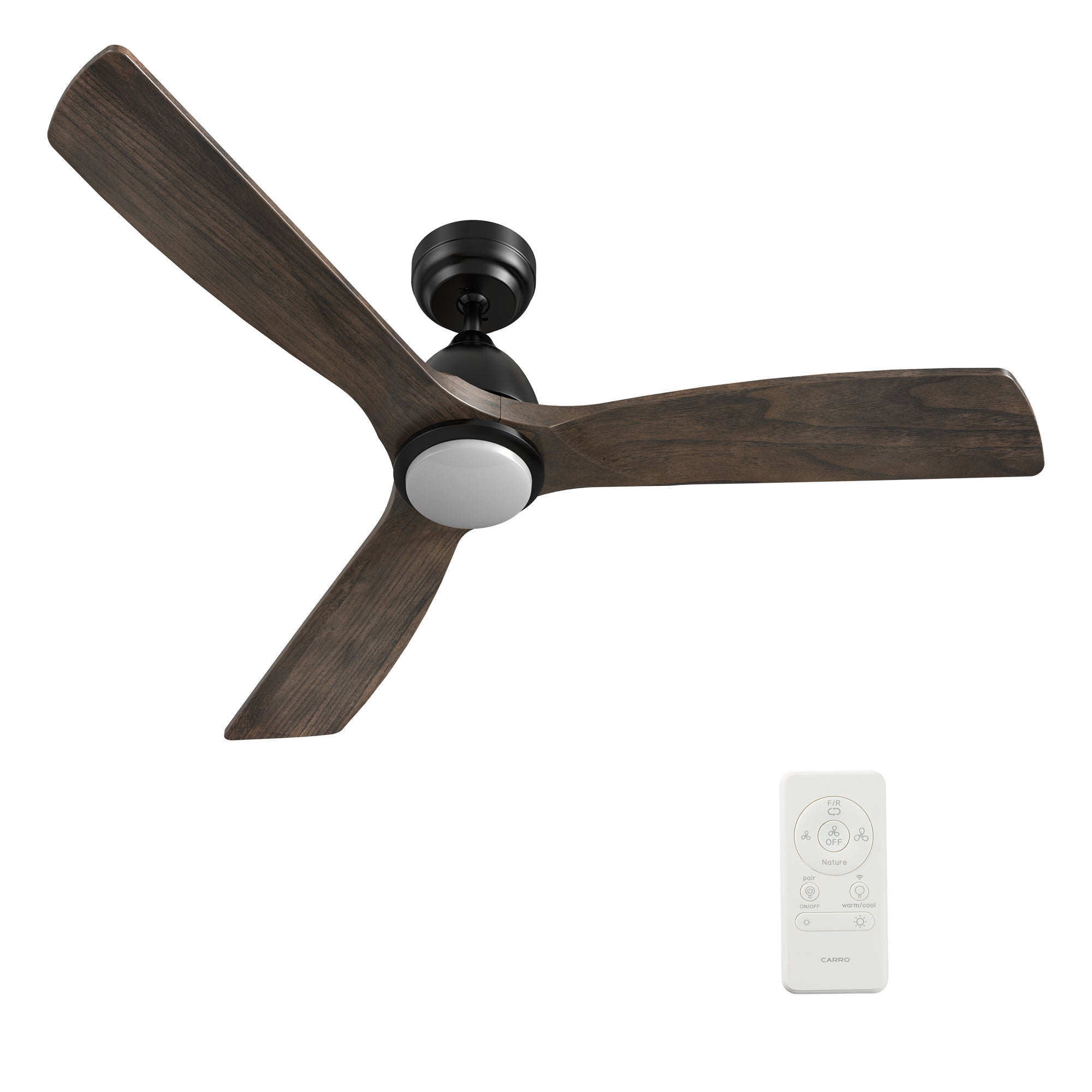 Carro RILEY 48 inch 3-Blade Smart Ceiling Fan with LED Light Kit & Remote- Black/Dark Walnut