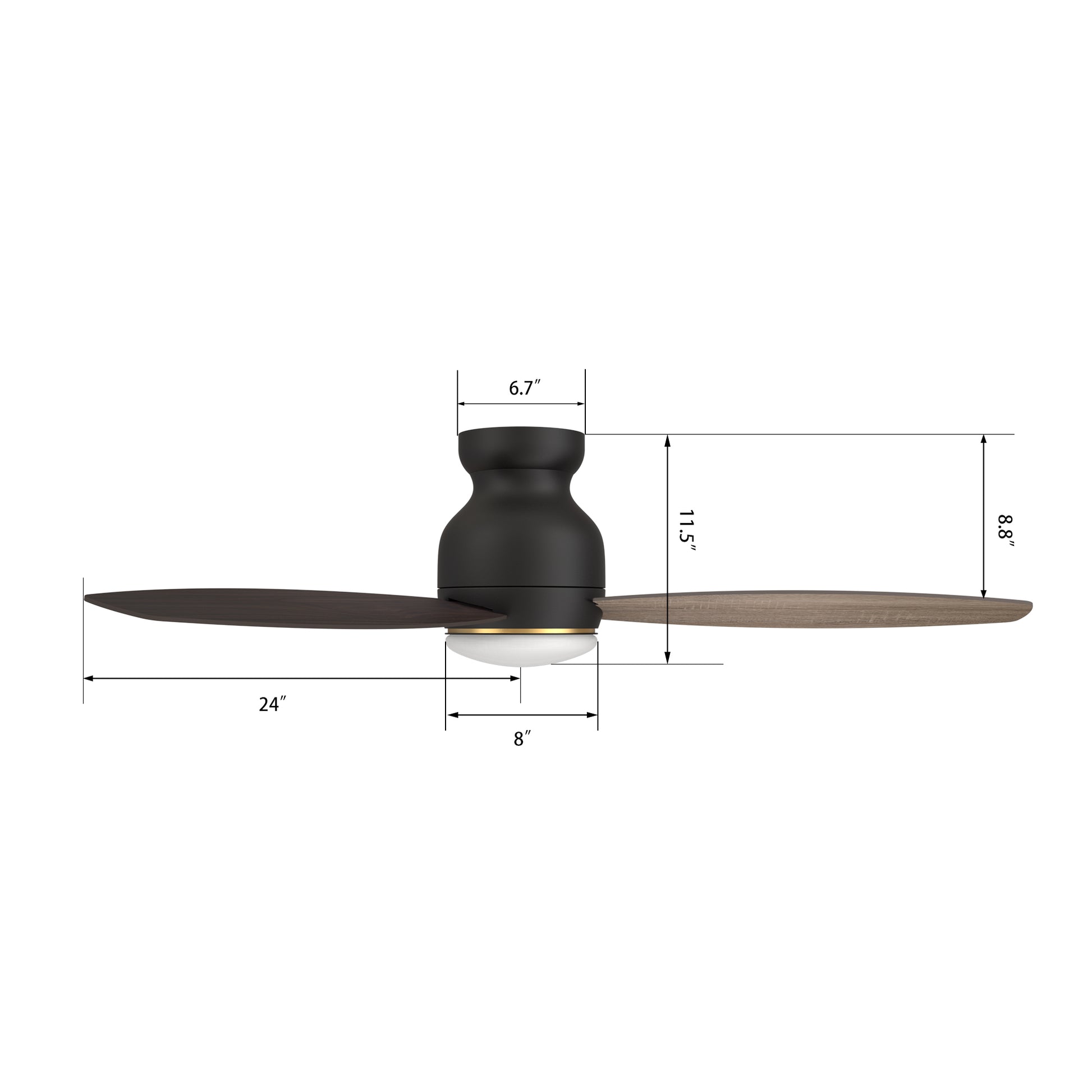 Carro Home TRENTO 48 inch 3-Blade Smart Ceiling Fan with LED Light Kit & Remote- Black/Dark & Light Wood (Reversible Blades)