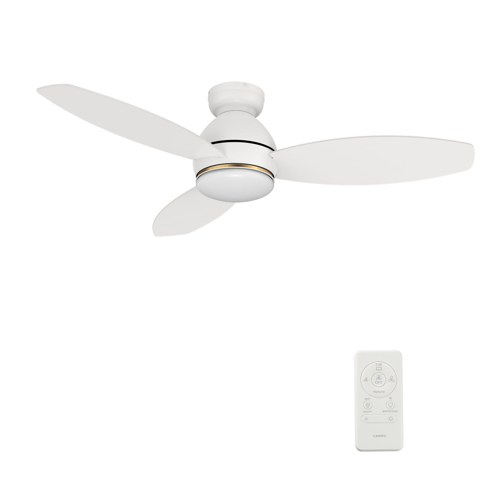 Carro HOBART 48 inch 3-Blade Flush Mount Smart Ceiling Fan with LED Light Kit & Remote- White/White