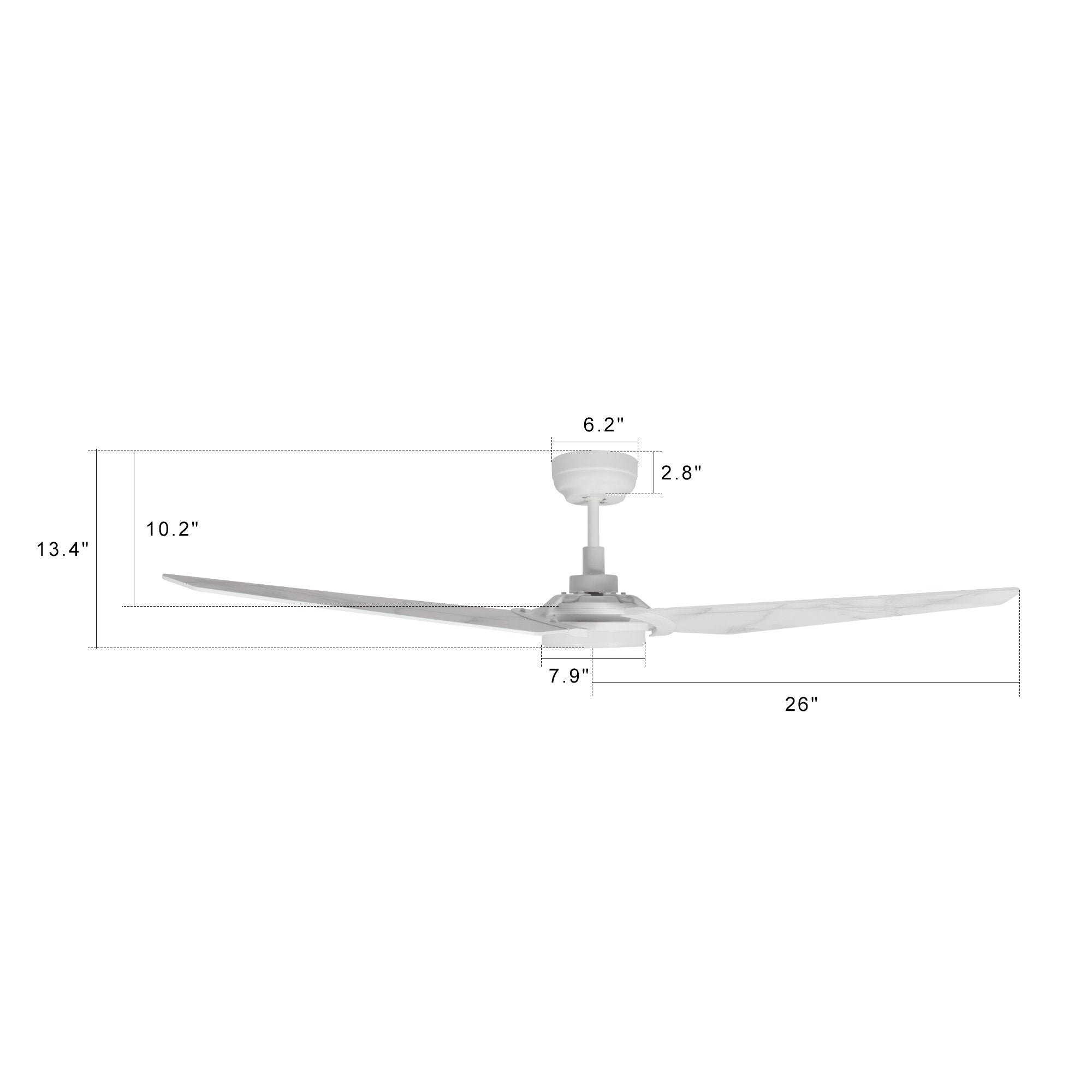 Carro USA KAJ 52 inch 3-Blade Smart Ceiling Fan with LED Light Kit & Remote-White/Marble Pattern fan blades