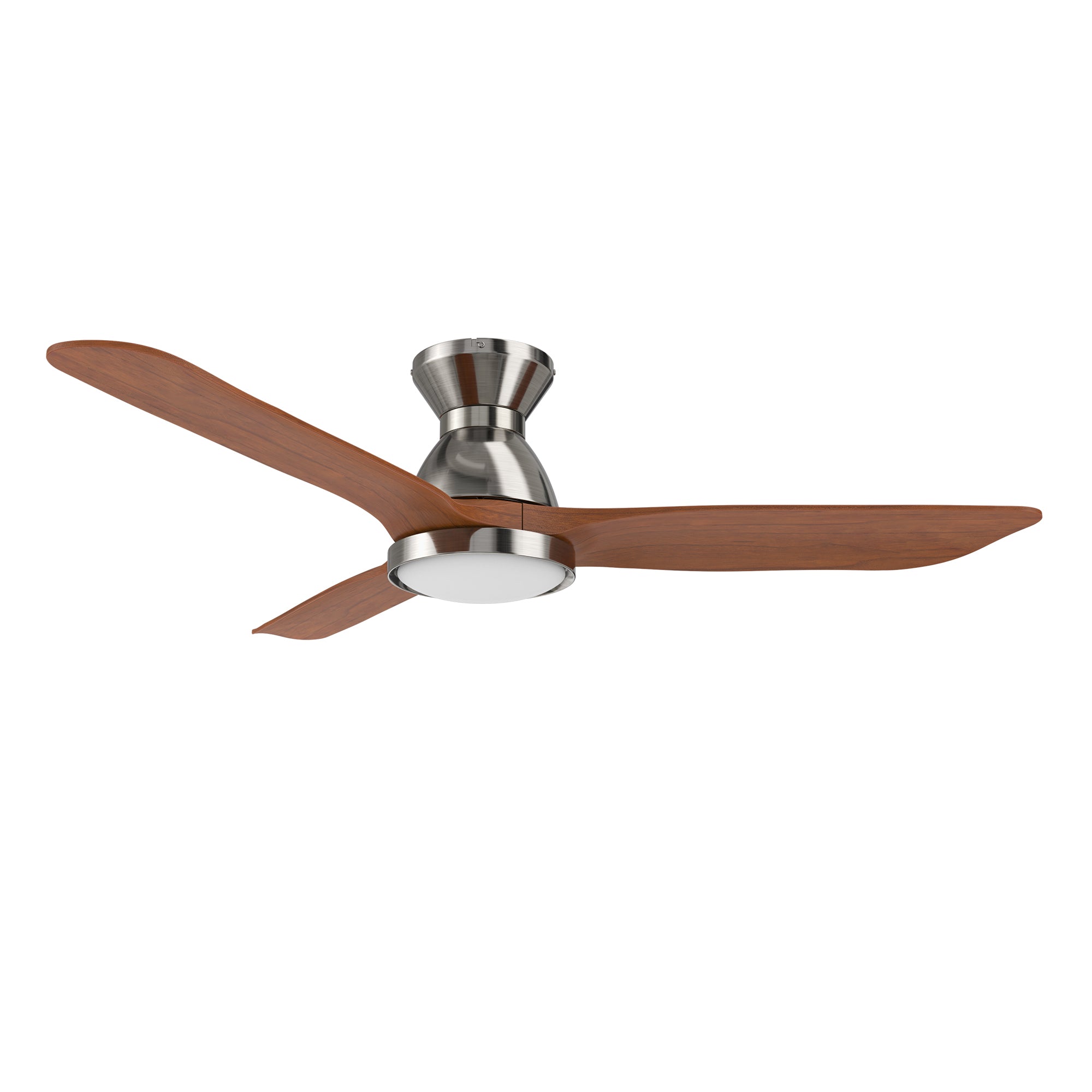 Carro JAARON 52 inch 3-Blade Flush Mount Smart Ceiling Fan with LED Light Kit & Remote- Silver/Red Wood