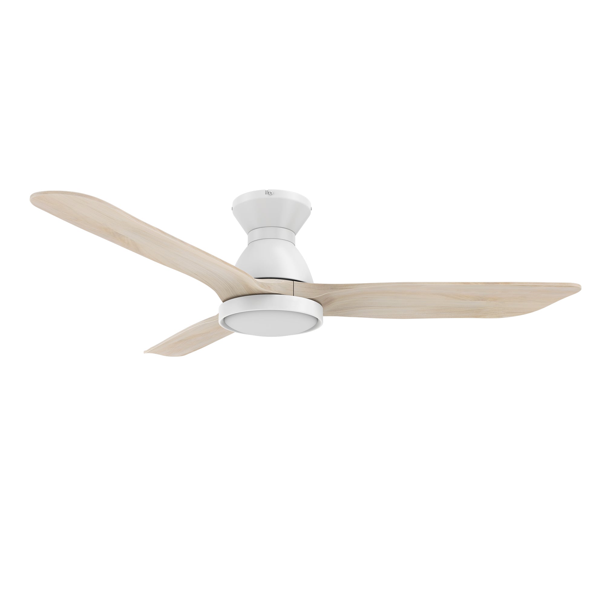 Carro JAARON 52 inch 3-Blade Flush Mount Smart Ceiling Fan with LED Light Kit & Remote- White/White Oak