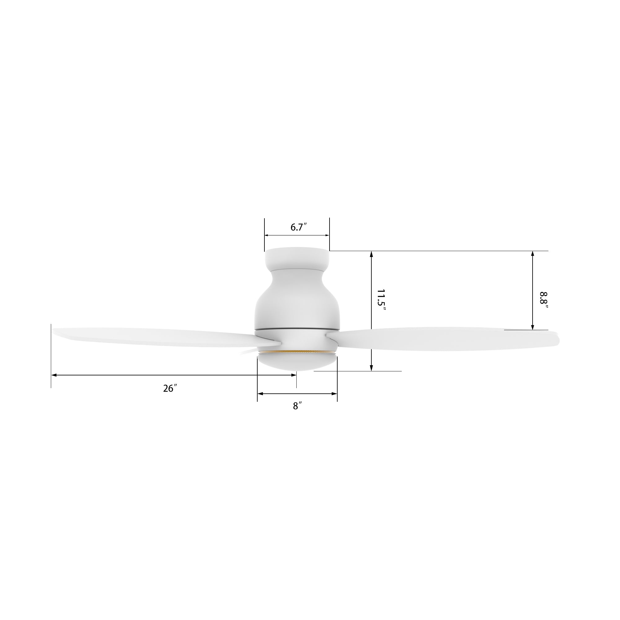 Carro TRENTO 52 inch 3-Blade Smart Ceiling Fan with LED Light Kit & Remote- White/White fan blades