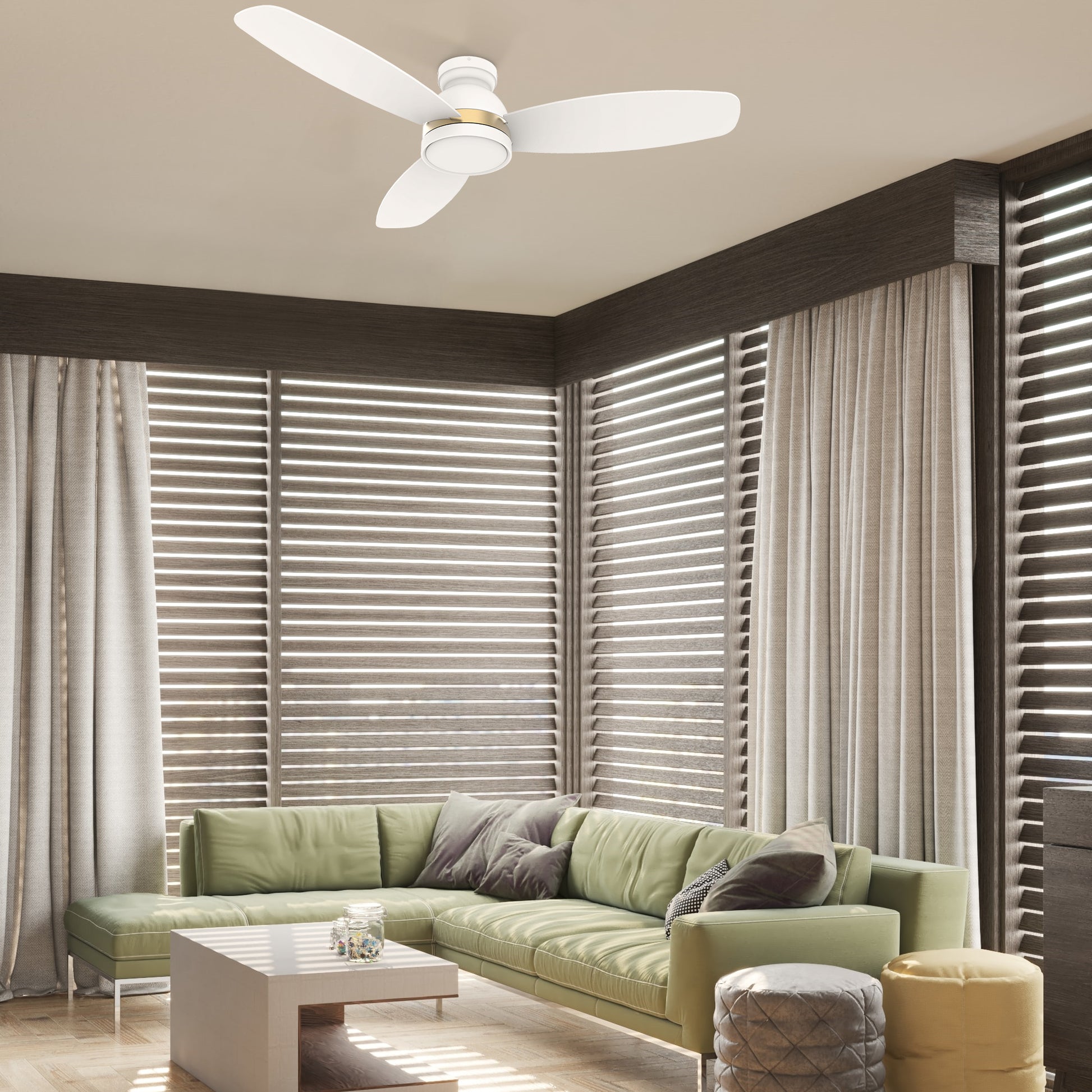 Carro FREMONT 52 inch 3-Blade Flush Mount Smart Ceiling Fan with LED Light Kit & Remote- White/White