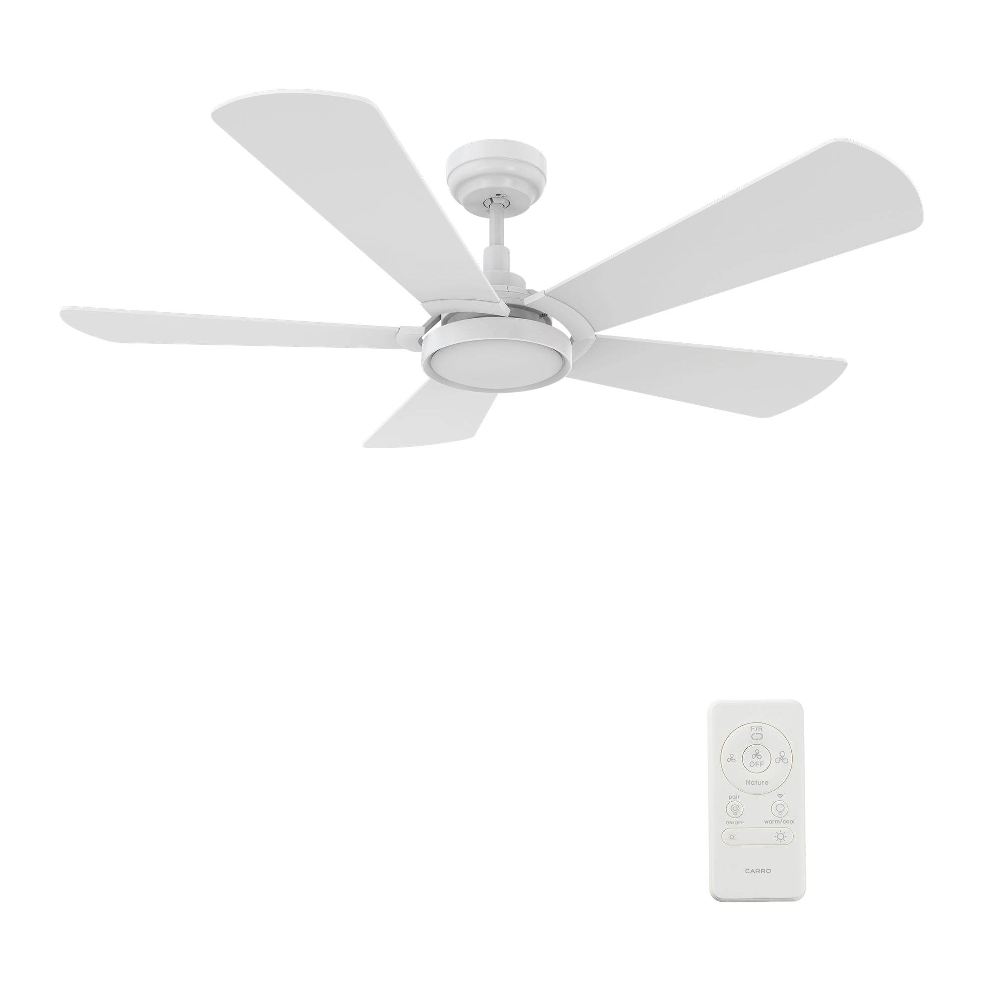 Carro Home BRISA 52 inch 5-Blade Smart Ceiling Fan with LED Light Kit & Remote Control- White/White