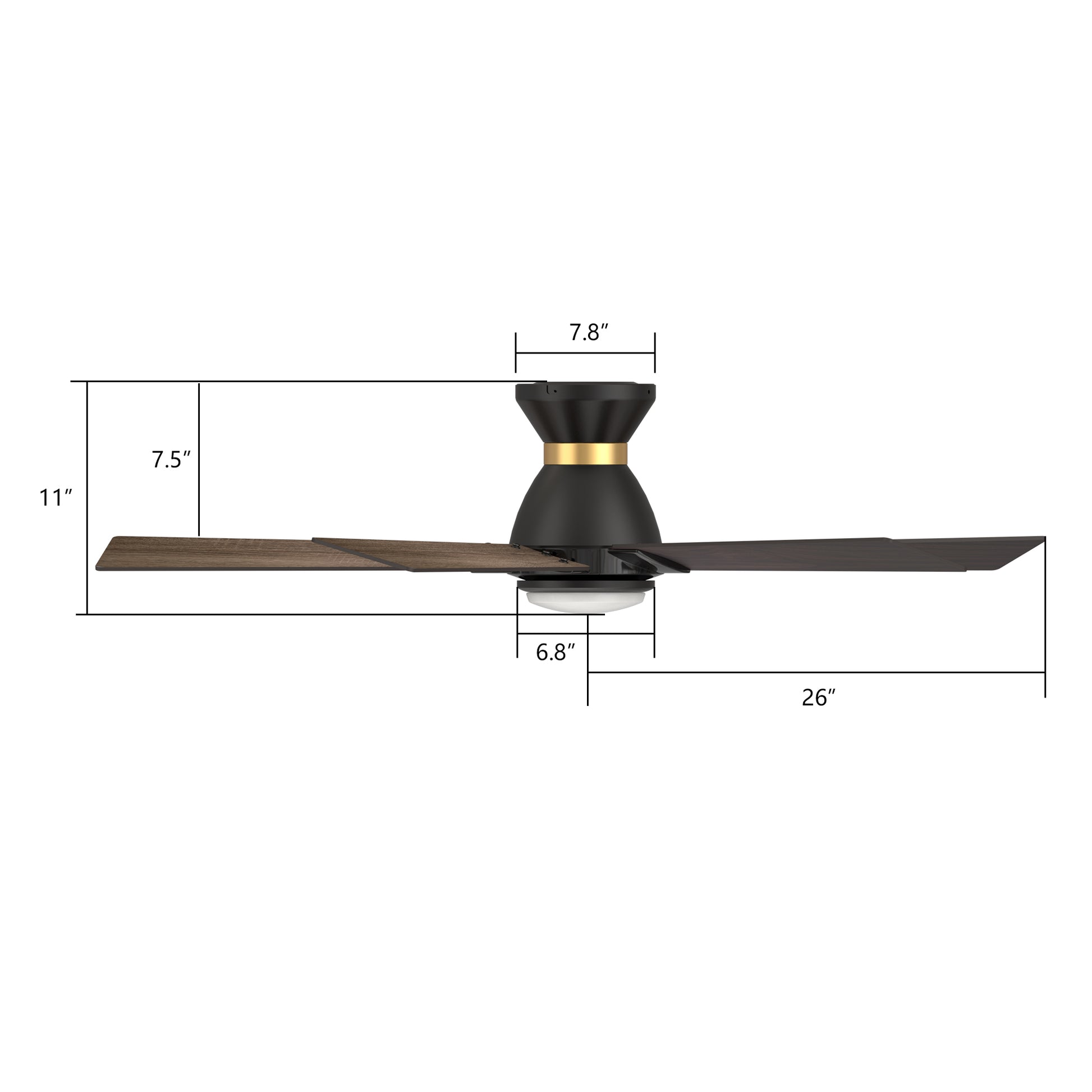 Carro ASCENDER 52 inch 5-Blade Flush Mount Smart Ceiling Fan with LED Light & Remote Control - Black & Gold /Walnut & Barnwood (Reversible Blades)