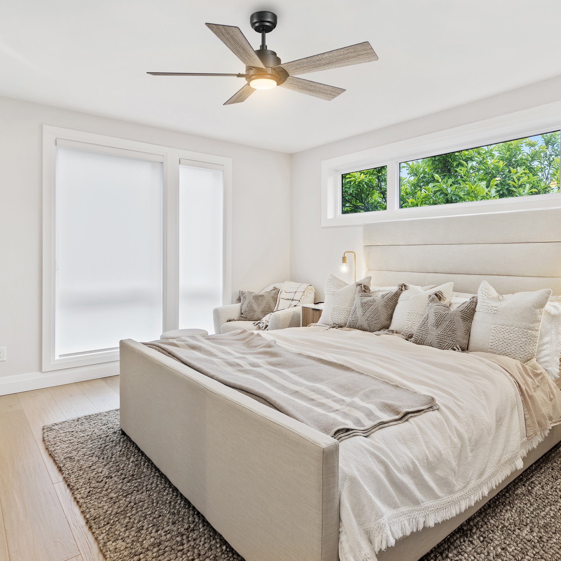 Carro ASCENDER 56 inch 5-Blade Flush Mount Smart Ceiling Fan with LED Light & Remote Control - Black/Walnut & Barnwood (Reversible Blades)