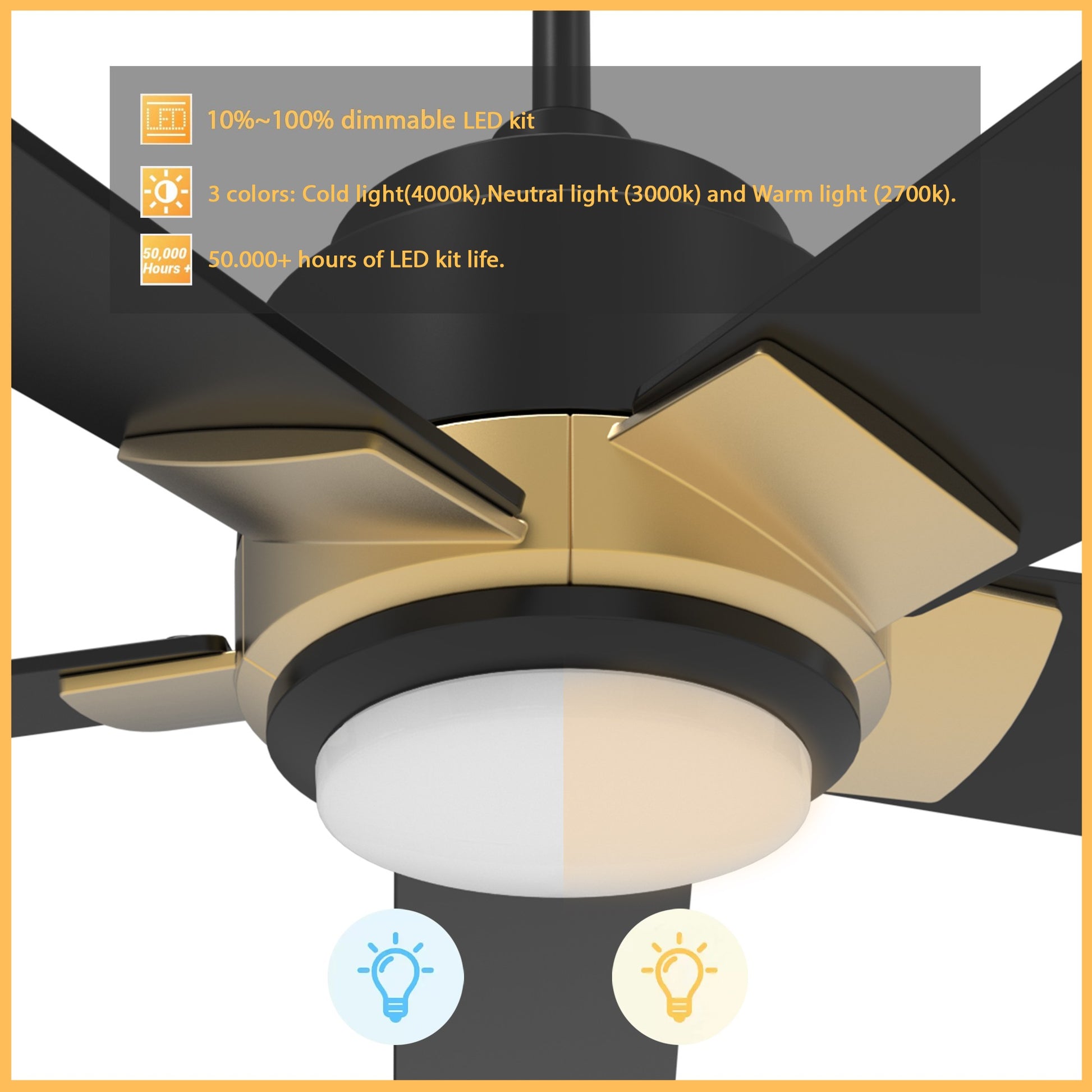 Carro ASCENDER 52'' 5-Blade Smart Ceiling Fan with LED Light & Remote Control - Gold/Dark Wood