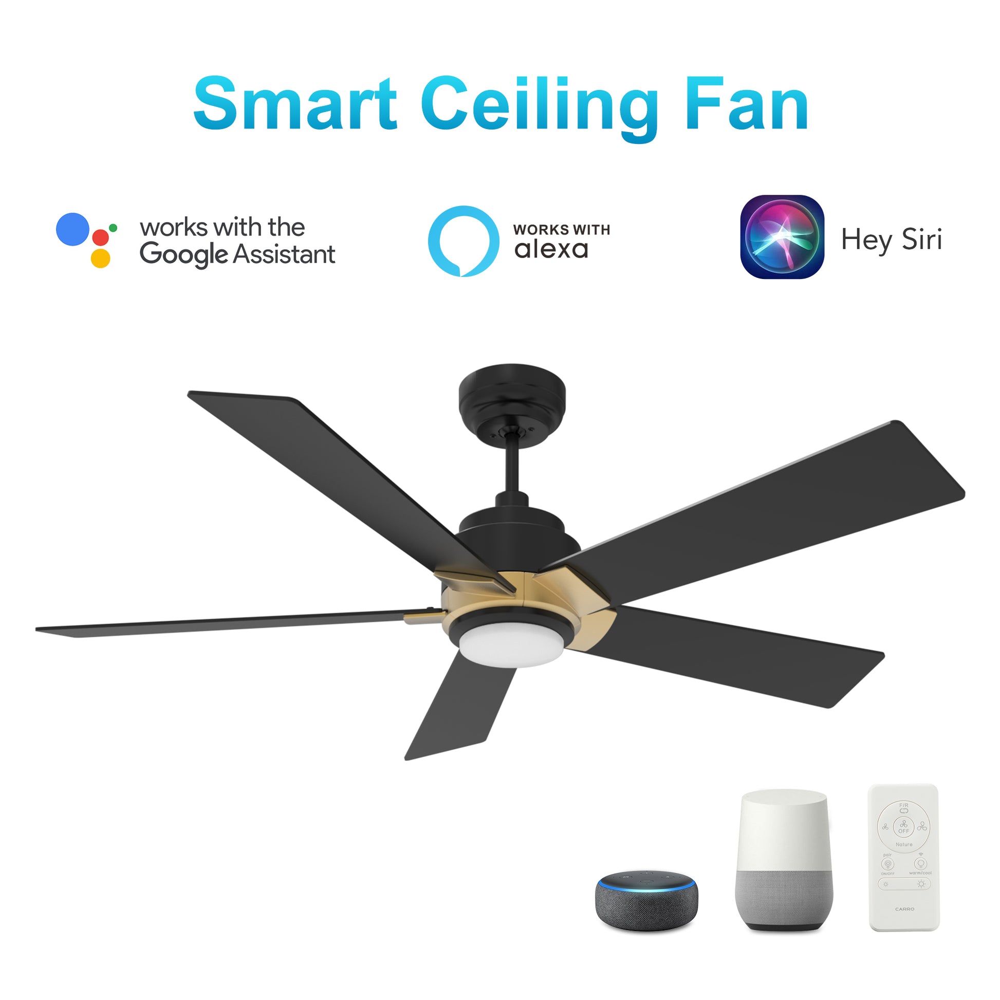 Carro ASCENDER 52'' 5-Blade Smart Ceiling Fan with LED Light & Remote Control - Gold/Dark Wood