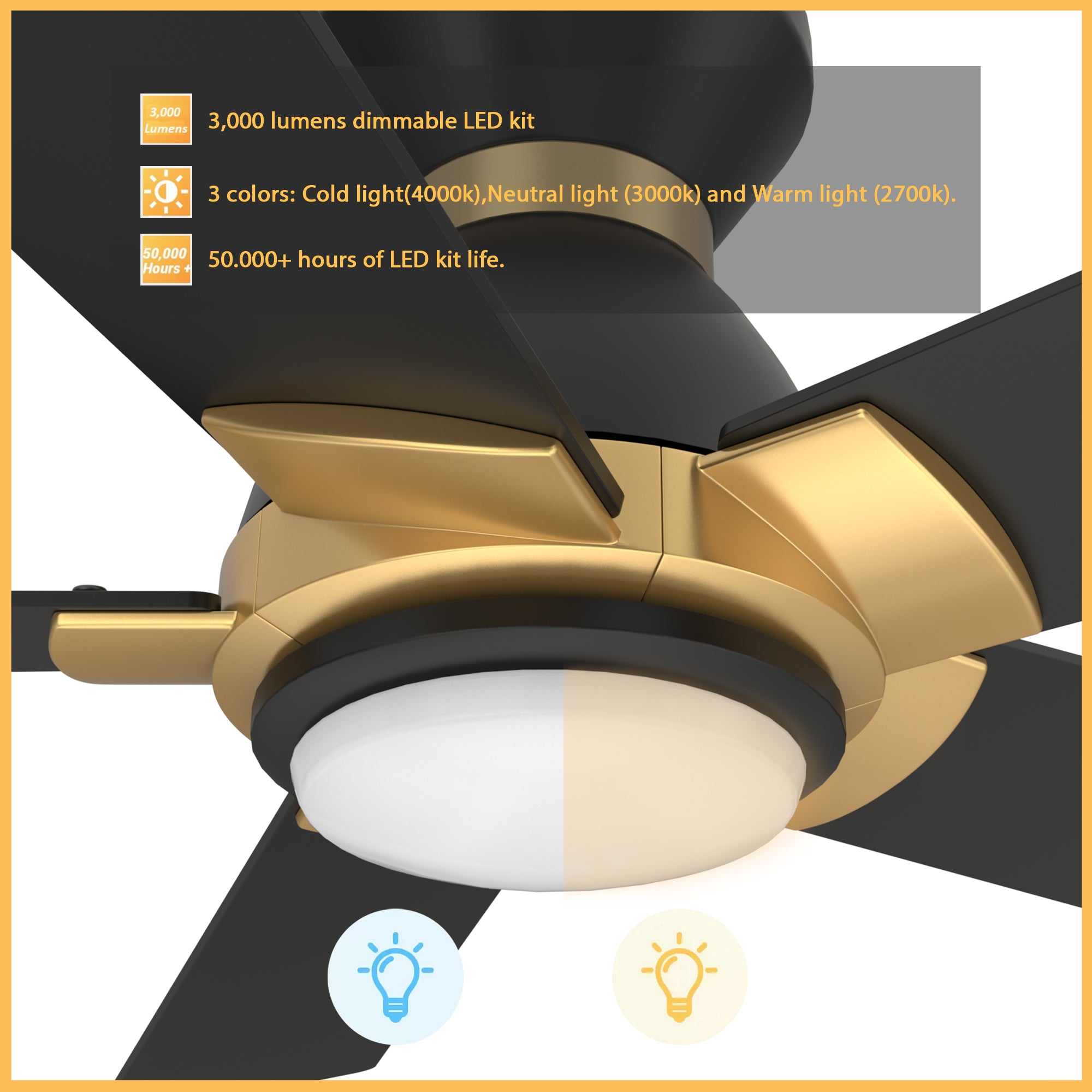 ASCENDER 5-Blade Smart Ceiling Fan Arms - Gold (Replacement Parts)
