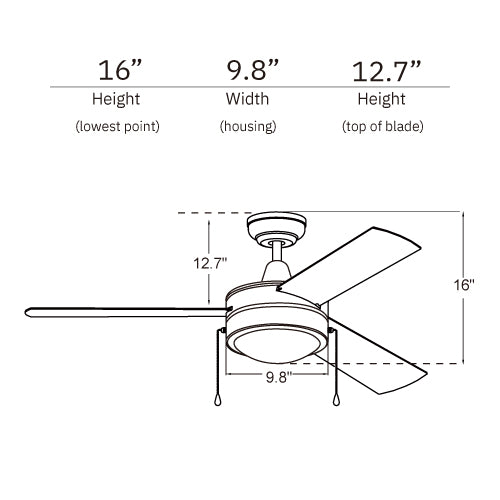 EVERETT 48 Inch 3-Blade Ceiling Fan with LED Light & Pull Chain