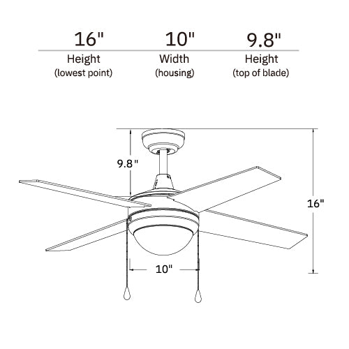 EVERETT 48 inch 4-Blade Ceiling Fan with LED light & Pull Chain
