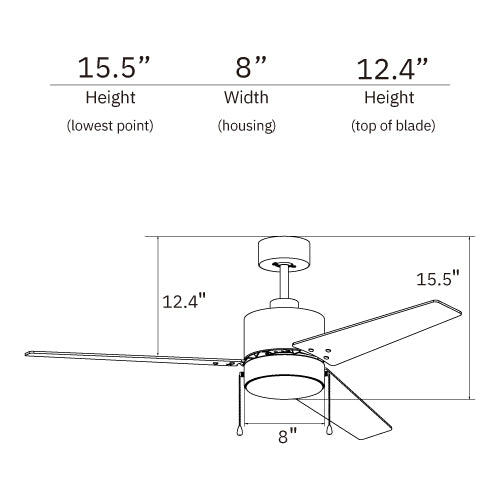 EMPIRE 52 inch 3-Blade Ceiling Fan with LED Light & Pull Chain