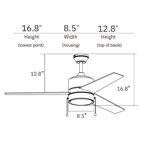 FLINT 52 inch 3-Blade Ceiling Fan with LED Light & Pull Chain