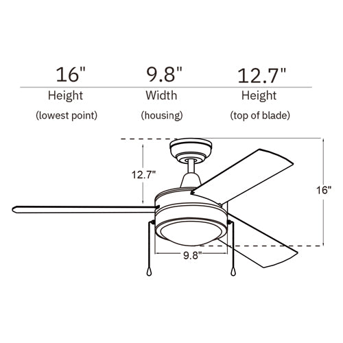 EVERETT 52 Inch 3-Blade Ceiling Fan with LED Light & Pull Chain