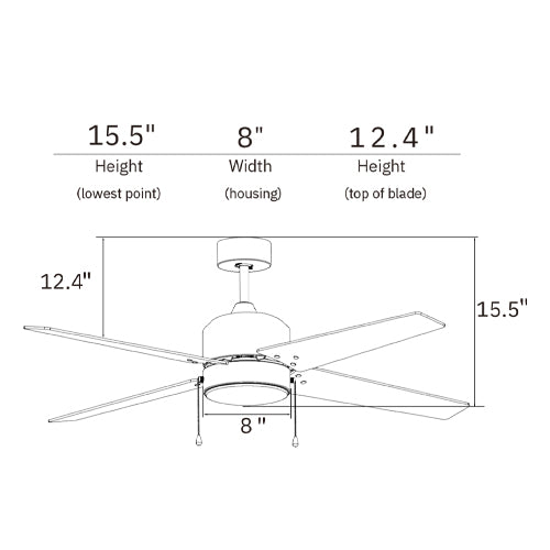 EMPIRE 52 inch 4-Blade Ceiling Fan with LED Light & Pull Chain