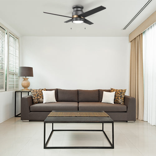 LAMONT 52 inch 4-Blade Flush Mount Ceiling Fan with LED Light & Pull Chain