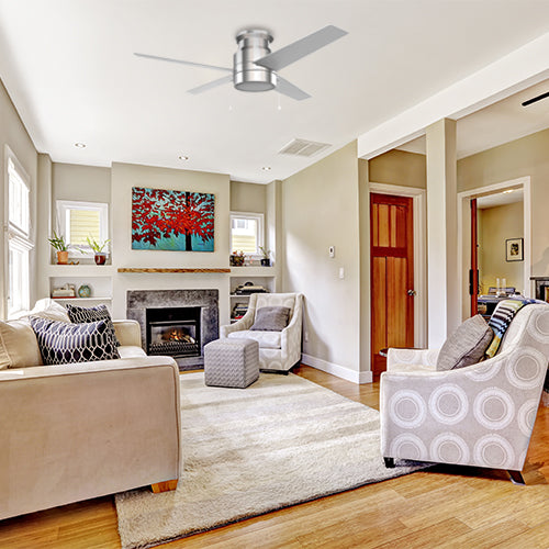 LAMONT 52 inch 4-Blade Flash Mount Ceiling Fan with LED Light & Pull Chain